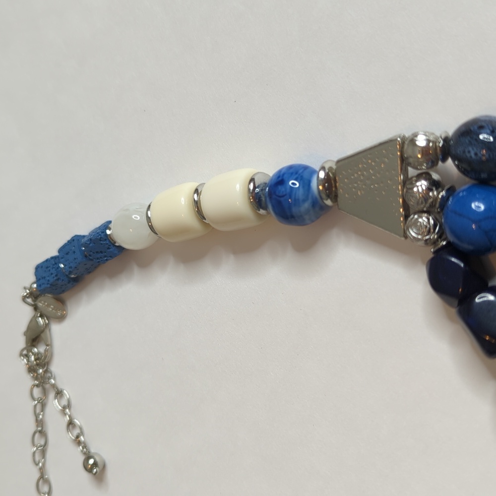 Handcrafted Blue Bead Statement Necklace - Picture 3 of 13